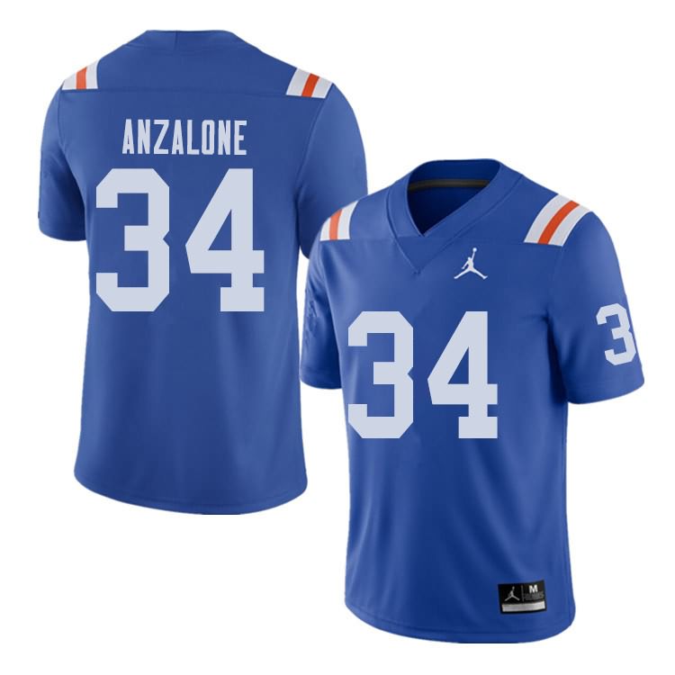 Men's NCAA Florida Gators Alex Anzalone #34 Stitched Authentic Alternate Jordan Brand Royal Throwback College Football Jersey JQV4765OH